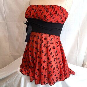 NWT Nightie Teddie Sexy Red Strapless Babydoll Bows Adult Lingerie Thong Set Med